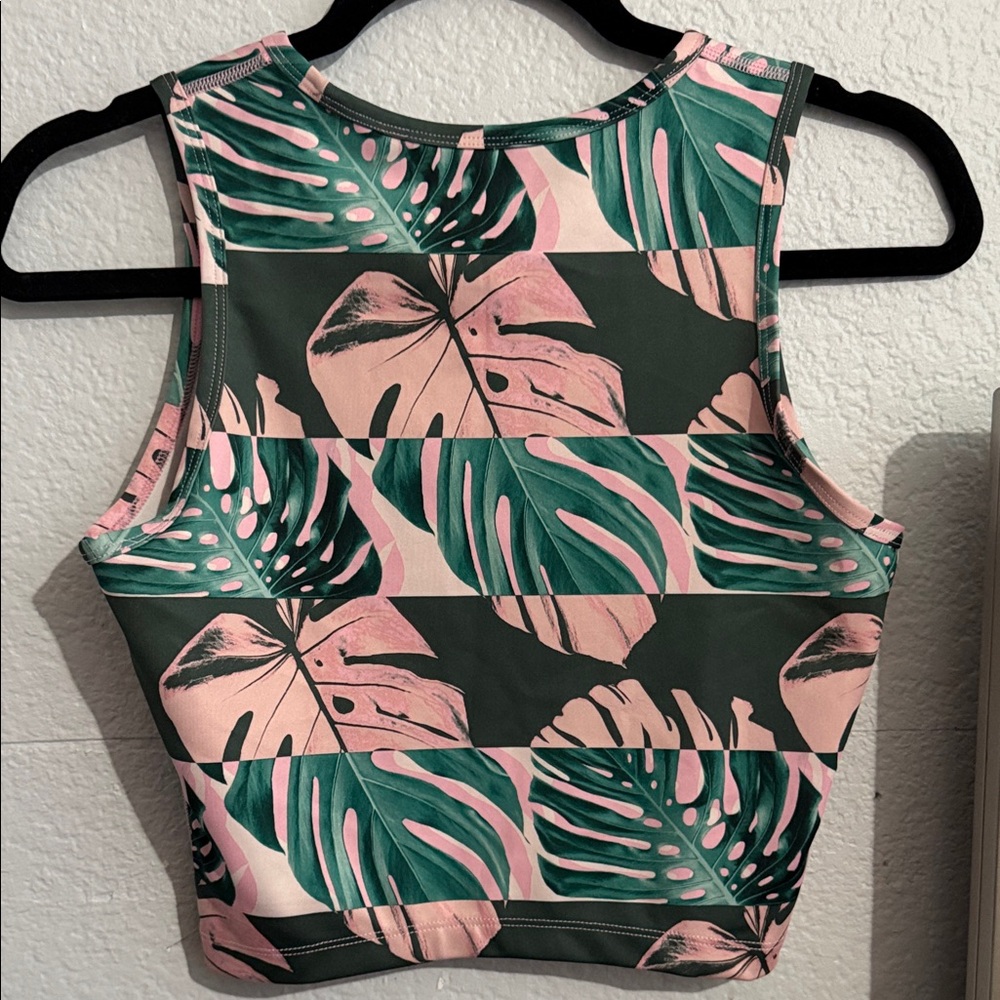 Nike Pink and Green Leaf Print Crop Top - Picture 2 of 2